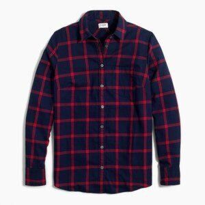 J.Crew Factory Boyfriend Fit Flannel Shirt in Tuesday Windowpane Navy